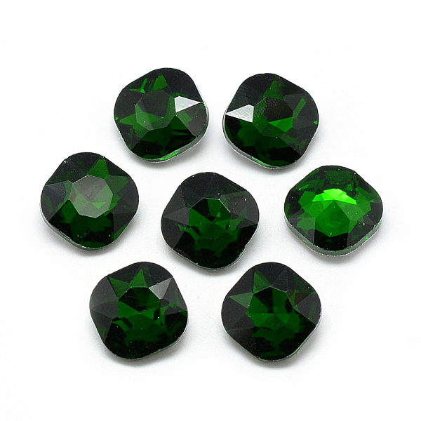 

PandaHall Pointed Back Glass Rhinestone Cabochons, Faceted, Back Plated, Square, Green, 12x12x5mm Glass Rhinestone Square Green