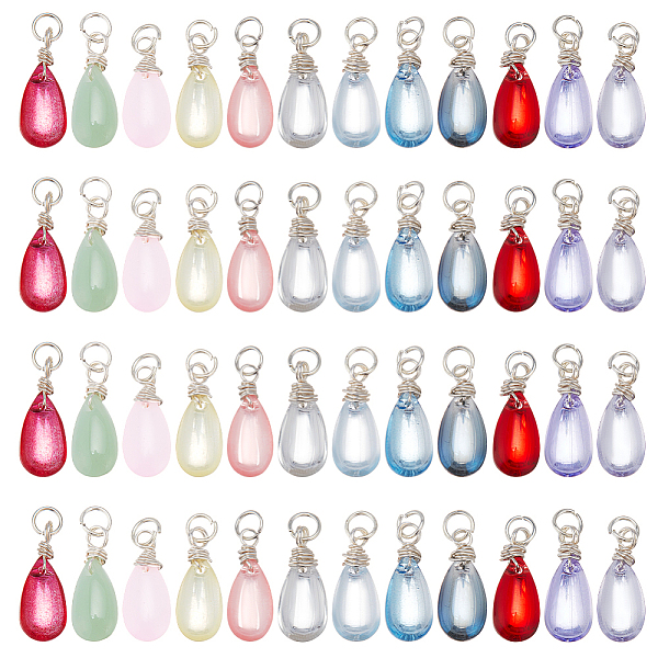 

PandaHall 48Pcs 12 Color Transparent Glass Charms, with Iron Open Jump Rings and Copper Wire, Mixed Color, 18x7.5x6mm, Hole: 3.6mm..., Multicolor