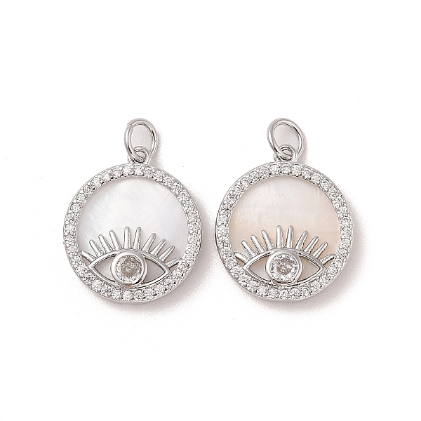 

PandaHall Brass Pendants Pave Shell, with Clear Cubic Zirconia, Eye, Platinum, 18x16x3.5mm, Hole: 3mm Brass+Cubic Zirconia+Shell Eye Clear