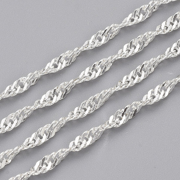 

PandaHall Soldered Brass Covered Iron Singapore Chains, Water Wave Chains, with Spool, Silver Color Plated, 3x2x0.4mm, about 328.08 Feet...