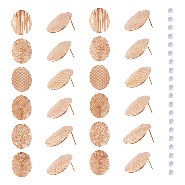 

PandaHall 24Pcs 6 Styles 304 Stainless Steel Textured Oval Stud Earrings Findings, with Vertical Loops & 30Pcs Plastic Ear Nuts, Rose Gold...