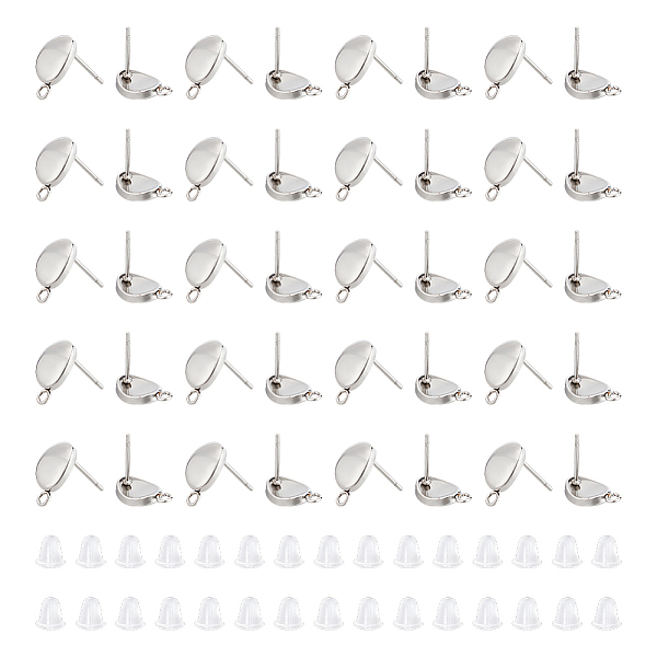 

PandaHall Unicraftale 50Pcs 201 Stainless Steel Oval Stud Earring Findings, with 304 Stainless Steel Pins & Horizontal Loops & 80Pcs Plastic...