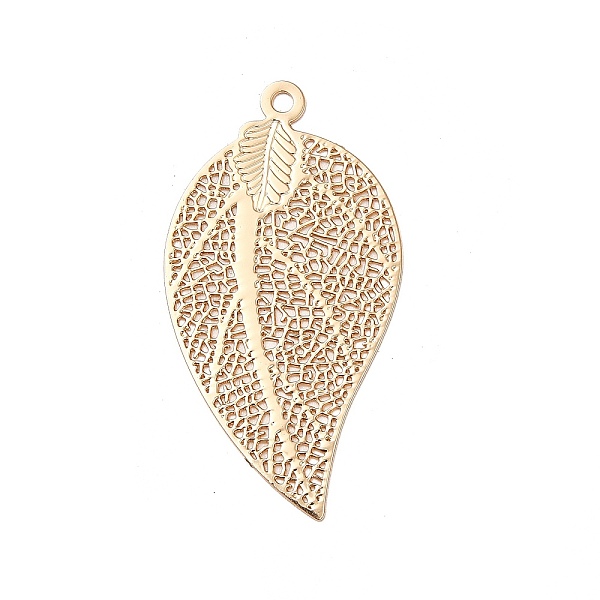 

PandaHall Rack Plating Brass Filigree Pendants, Long-Lasting Plated, Leaf Charms, Light Gold, 39x20.5x0.3mm, Hole: 1.8mm Brass Leaf