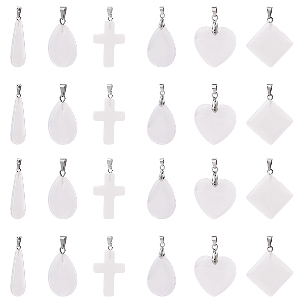 PandaHall Opalite Pendants, with Iron and Brass Bails, Mixed Shapes, 24pcs/box Opalite Mixed Shapes