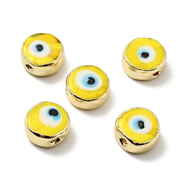 

PandaHall Handmade Evil Eye Lampwork Beads, with Brass Findings, Flat Round, Mixed Color, 11.5x6mm, Hole: 1.6mm Lampwork Flat Round..., Multicolor