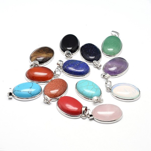 

PandaHall Oval Platinum Plated Brass Natural & Synthetic Mixed Stone Pendants, Cadmium Free & Lead Free, 31x20x7.5mm, Hole: 5x8mm Mixed...