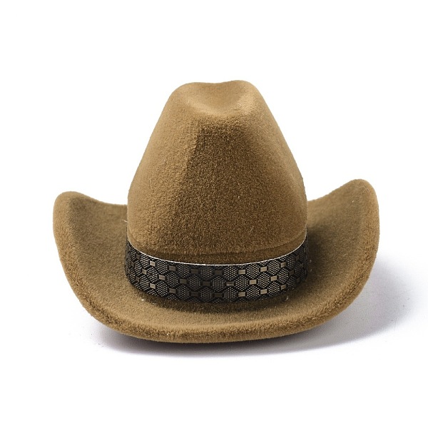 PandaHall Velvet Ring Boxes, with Plastic, Western Cowboy hat, Coffee, 6.75x5.7x3.65cm Velvet Hat Brown