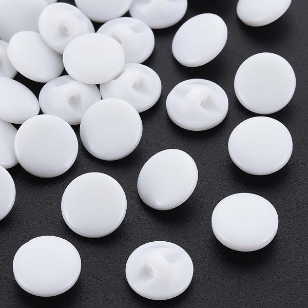 PandaHall 1-Hole Resin Buttons, Flat Round, White, 12.5x5mm, Hole: 1.2mm Resin Flat Round White