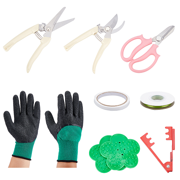 PandaHall AHANDMAKER Garden Pruning Tools, Including Double Sided Adhesive Tapes, Stainless Steel Floral Shears, Iron Rose Removing Burrs...