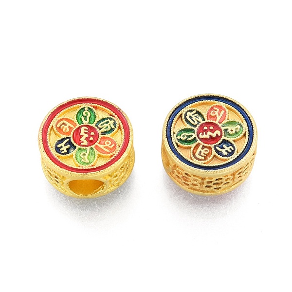 

PandaHall Alloy Enamel Beads, Matte Gold Color, Flat Round with Flower & Chinese Zodiac, Colorful, 11x6mm, Hole: 4mm Alloy+Enamel Flat Round