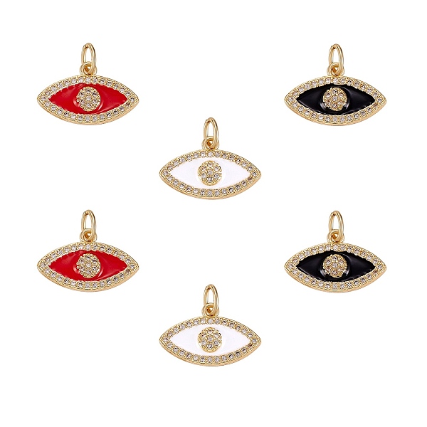 

PandaHall 6Pcs 3 Colors Brass Micro Pave Clear Cubic Zirconia Pendants, with Enamel and Jump Rings, Real 18K Gold Plated, Eye, Mixed Color..., Multicolor