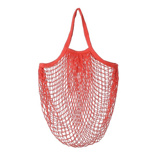

PandaHall Portable Cotton Mesh Grocery Bags, Reusable Net Shopping Handbag, Red, 48.05cm, Bag: 38x36x1cm. Cloth Red