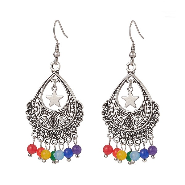 

PandaHall Dyed Natural Malaysia Round Beaded Alloy Teardrop Chandelier Earrings, 304 Stainless Steel Jewelry for Women, Antique Silver...