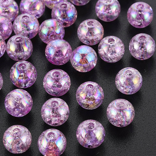 

PandaHall Transparent Crackle Acrylic Beads, AB Color Plated, Round, Violet, 8x7mm, Hole: 1.8mm, about 1745pcs/500g Acrylic Round Purple