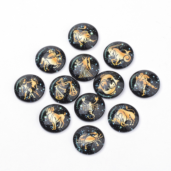 

PandaHall Flatback Glass Cabochons for DIY Projects, Constellation/Zodiac Sign Pattern, Dome/Half Round, Black, 12x4mm Glass Half Round...