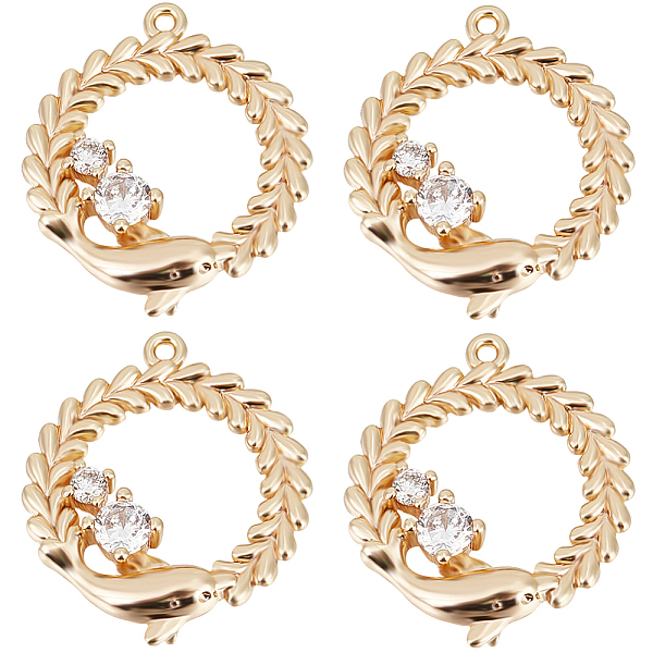 

PandaHall Beebeecraft 10Pcs Brass Micro Pave Cubic Zirconia Pendants, Dolphin Ring, Real 18K Gold Plated, 19x16x1mm, Hole: 1mm Brass+Cubic..., Clear