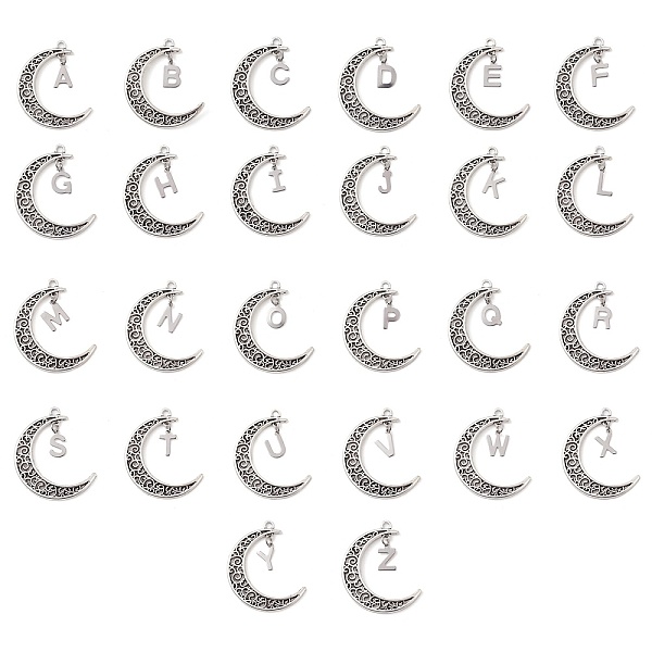 

PandaHall 26Pcs Alloy Letter Pendants, Moon, Letter A~Z, 41x34x1.5mm, Hole: 2mm, 26 styles /set Alloy Letter A~Z