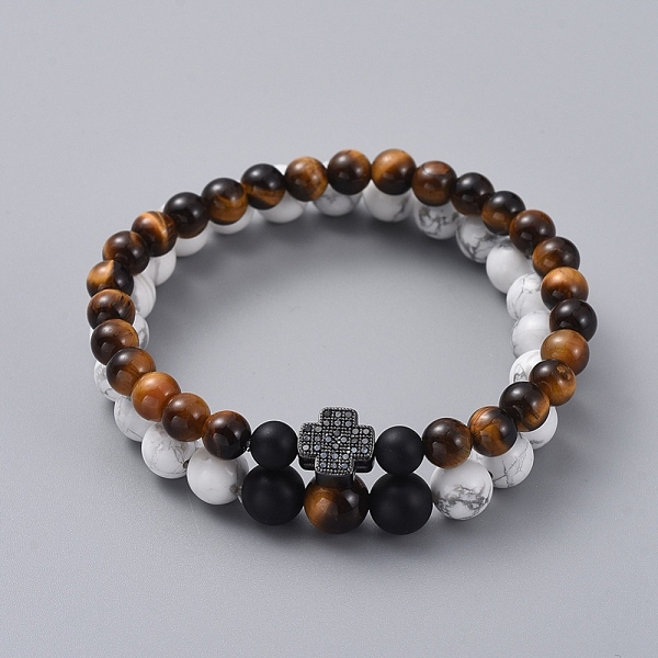 

PandaHall Stretch Bracelet Sets, Stackable Bracelets, Natural Tiger Eye Beaded Bracelets & Natural Howlite Beaded Bracelets, with Natural...