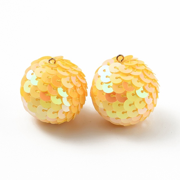 

PandaHall Sparkly Paillette Plastic Pendant Decorations, AB Color Plated, Ball Shape, Gold, 30x29mm, Hole: 2mm Plastic Round Gold