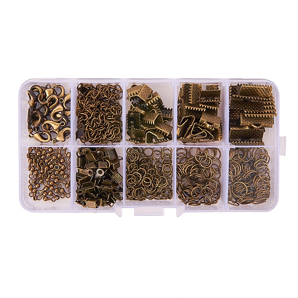 

PandaHall 1Box/440 pcs Jewelry Findings Sets, with Iron Folding Crimp Ends & Ribbon Ends & Jump Rings & Twist Chains, Alloy End Piece and...