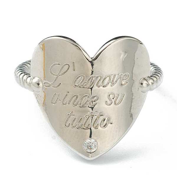 

PandaHall Brass Cubic Zirconia Cuff Rings, Open Rings, Heart, Platinum, Inner Diameter: 17.5mm, Pendant: 17.5x17mm Brass+Cubic Zirconia