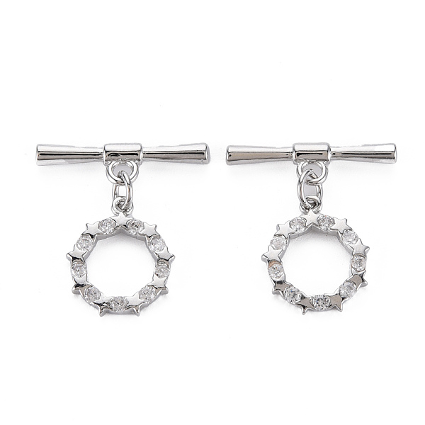 

PandaHall Brass Micro Pave Clear Cubic Zirconia Toggle Clasps, Nickel Free, Ring, Real Platinum Plated, 24mm, Ring: 16x13x2mm, Bar...