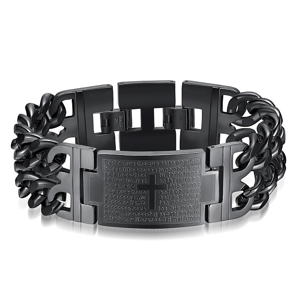 

PandaHall Titanium Steel Rectangle with Holy Writ Link Bracelet for Men Women, Black, 8-1/4 inch~8-5/8x9-1/4 inch(22x23.5cm) Titanium Steel