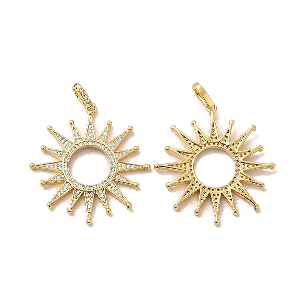 

PandaHall Rack Plating Eco-Friendly Brass Micro Pave Cubic Zirconia Pendants, Long-Lasting Plated, Lead Free & Cadmium Free, Sun Charm, Real..., Clear