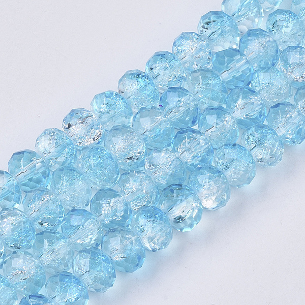 

PandaHall Transparent Crackle Spray Painted Glass Beads Strands, Faceted, Rondelle, Light Sky Blue, 8x6mm, Hole: 1.2mm, about...
