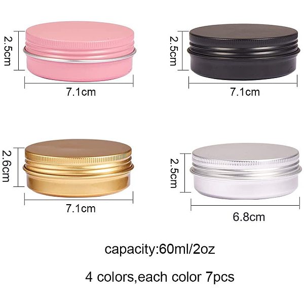 Pandahall Elite 28 Stk. 4 Farben (pink / Schwarz / Silber / Gelb) Runde Aluminiumdosen Für Make-up-Behälter