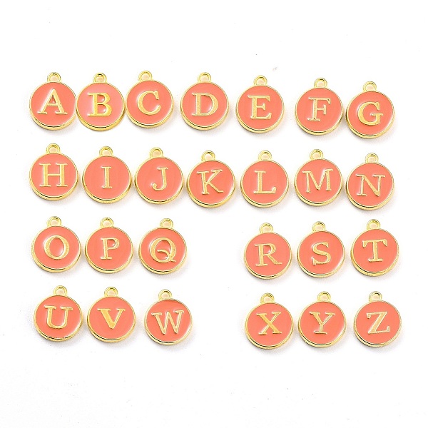 PandaHall Initial Letter A~Z Alphabet Enamel Charms, Flat Round Disc Double Sided Charms, Golden Plated Enamelled Sequins Alloy Charms, Hot...