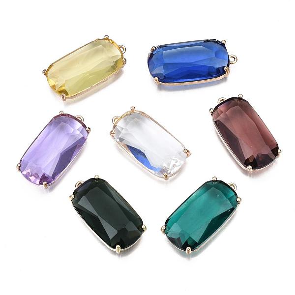 

PandaHall Faceted Glass Pendants, with Golden Tone Brass Open Back Settings, Rectangle, Mixed Color, 28.5x14x6.5mm, Hole: 1.4mm Brass+Glass..., Multicolor