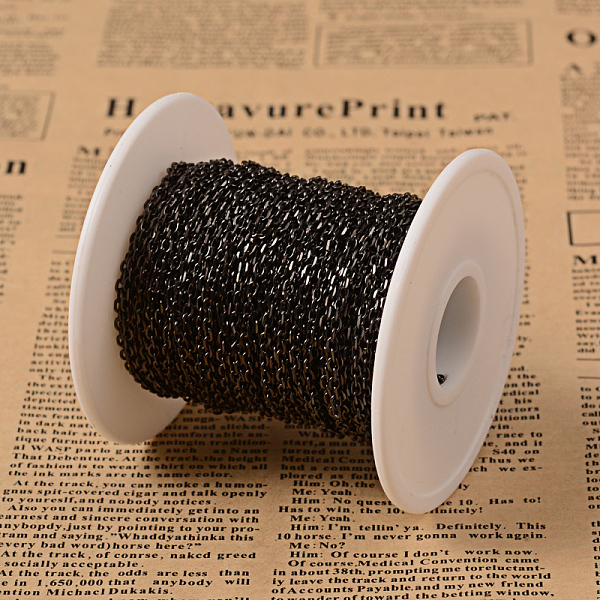 

PandaHall 304 Stainless Steel Cable Chains, Diamond Cut Chains, Unwelded, Faceted, with Spool, Oval, Electrophoresis Black, 3x2x0.6mm, about...