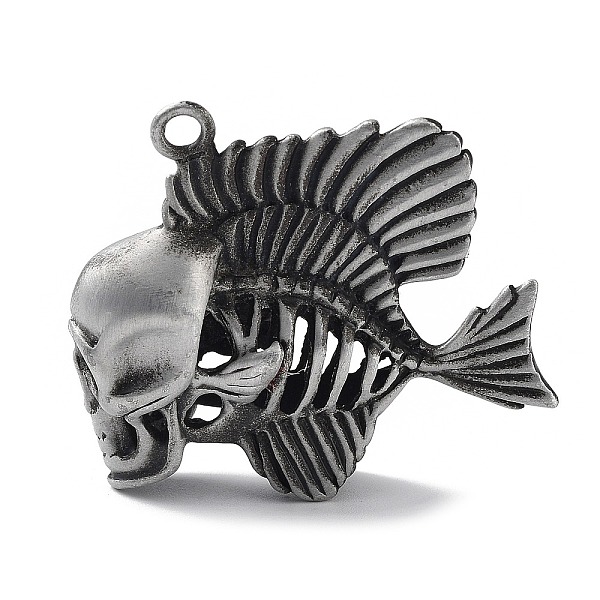 

PandaHall Tibetan Style Alloy Pendant, Frosted, Fish with Skull Charm, Antique Silver, 40x44x13mm, Hole: 3mm Alloy Fish