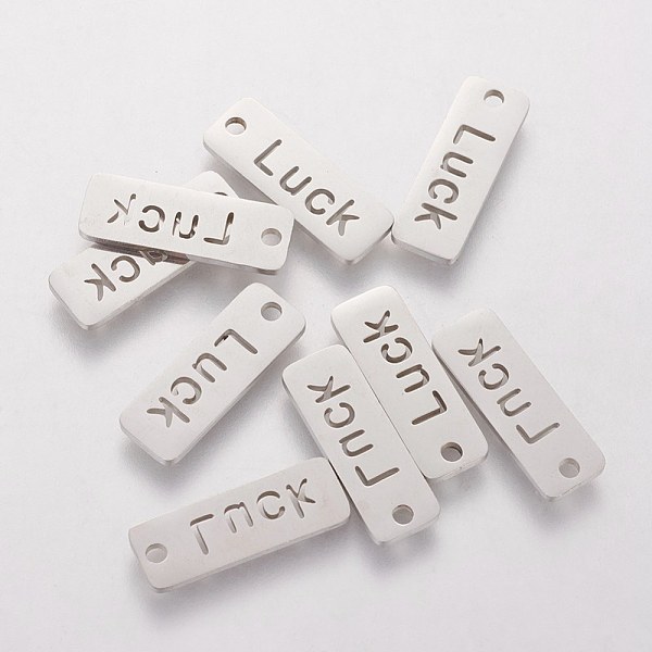 

PandaHall 201 Stainless Steel Pendants, Rectangle with Word Luck, Stainless Steel Color, 17x6x1.2mm, Hole: 1mm 201 Stainless Steel Rectangle
