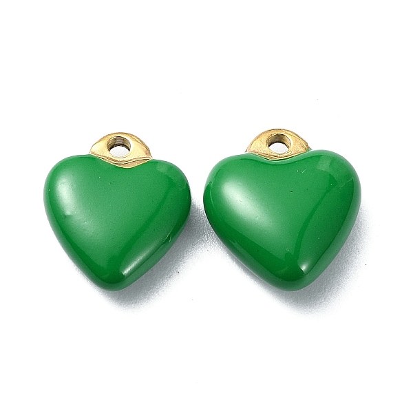 

PandaHall Ion Plating(IP) Real 18K Gold Plated 304 Stainless Steel Pendants, with Enamel, Heart Charms, Green, 12x10.5x5mm, Hole: 1.2mm...