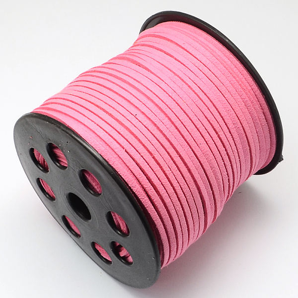 

PandaHall Faux Suede Cord, Faux Suede Lace, Hot Pink, 2.7x1.4mm, about 98.42 yards(90m)/roll Faux Suede Pink