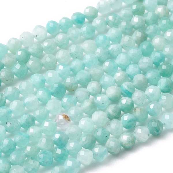 

PandaHall Natural Amazonite Bead Strands, Faceted Round, 3mm, Hole: 0.8mm, about 118~130pcs/strand, 15.4 inch Amazonite Round