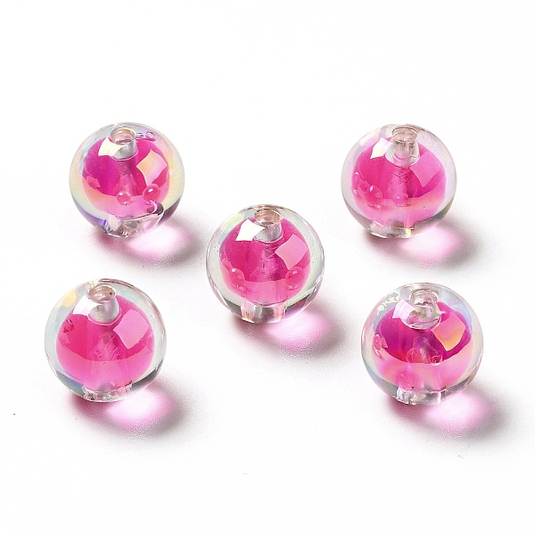 

PandaHall Two Tone UV Plating Rainbow Iridescent Acrylic Beads, Round, Deep Pink, 15~15.5x15.5~16mm, Hole: 3~3.1mm Acrylic Round