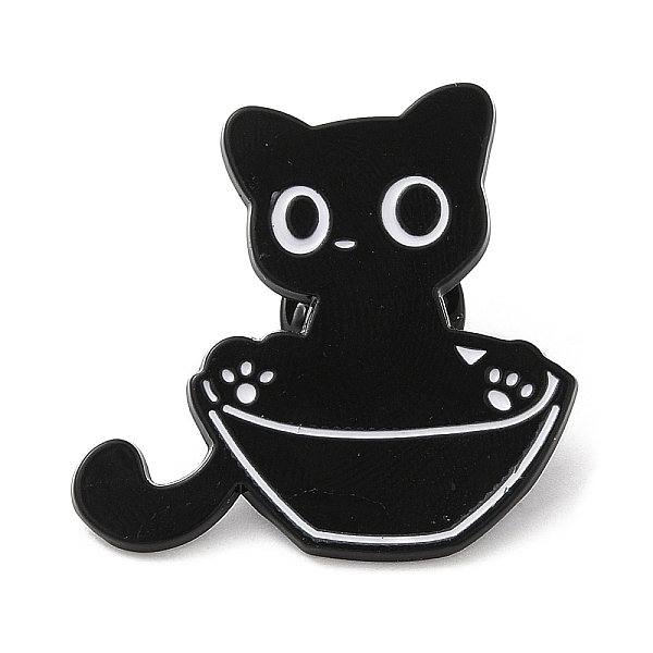 

PandaHall Black Cat with Bowl Alloy Enamel Brooch, Pin for Backpack Clothes, Electrophoresis Black, 29x31x1.5mm Alloy+Enamel Cat Shape Black