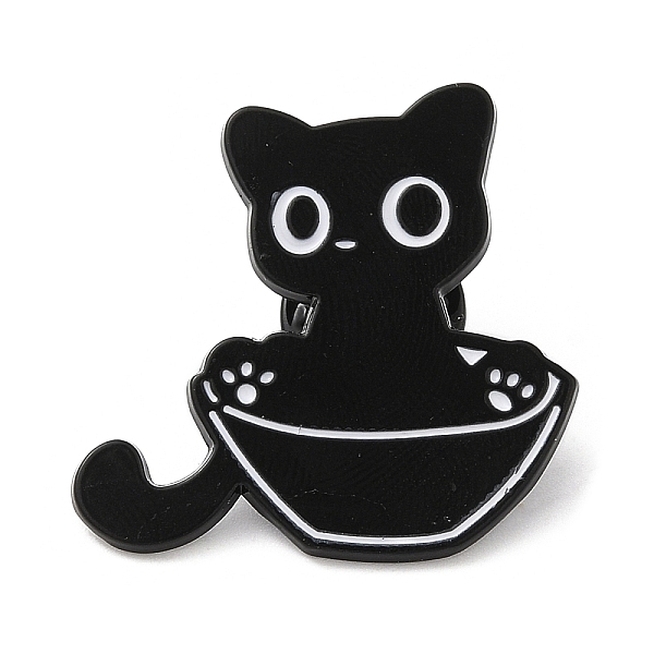 Black Cat With Bowl Alloy Enamel Brooch