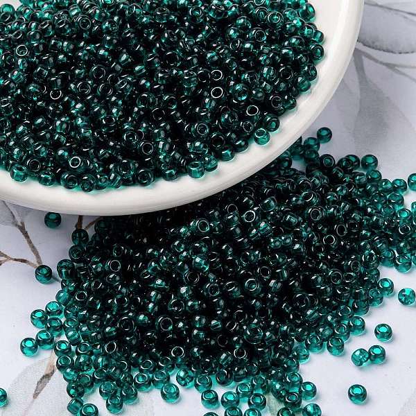 

PandaHall MIYUKI Round Rocailles Beads, Japanese Seed Beads, (RR2406) Transparent Dark Teal, 8/0, 3mm, Hole: 1mm, about 2111~2277pcs/50g..., Cyan