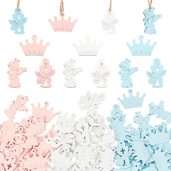 

PandaHall AHADERMAKER 3 Bags 3 Colors Spray Painted Wood Pendants, Crown & Angel & Cross, Mixed Color, 23.5~34x23~34.5x2.5mm, Hole: 1.4~2mm..., Multicolor