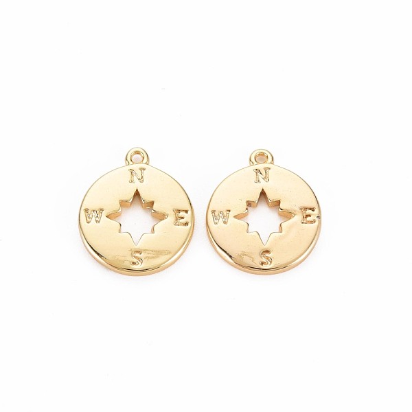 

PandaHall Brass Charms, Nickel Free, Compass with 8 Pointed Star, Capital Letter N & S & W & E, Real 18K Gold Plated, 14x12x1.5mm, Hole: 1mm...