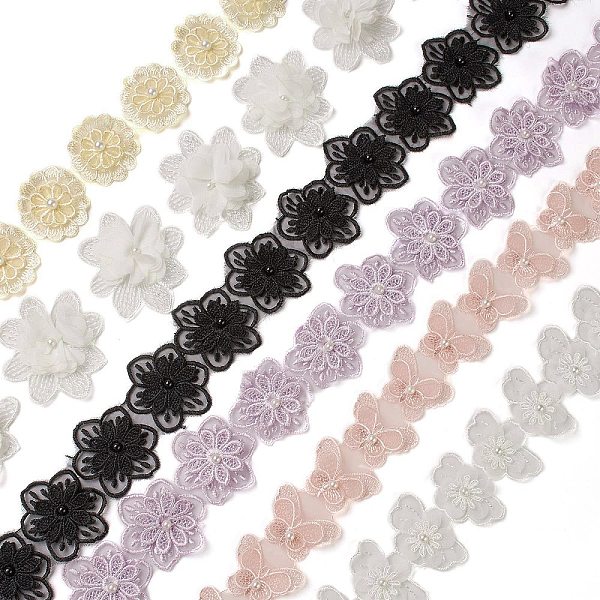 

PandaHall Flower Polyester Lace Trim, Lace Floral Ribbons For Sewing Decoration, Mixed Color, 5/8~3/4 inch(15~17.5mm), 1 yard/pc Polyester..., Multicolor