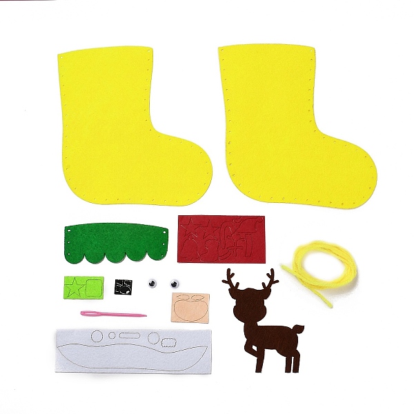 

PandaHall DIY Non-woven Fabric Christmas Sock Kits, including Fabric, Needle, Cord, Deer Cloth Deer Multicolor