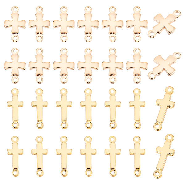 

PandaHall BENECREAT 32pcs 2 styles Brass Connector Charms, Religion Cross Links, Real 18K Gold Plated, 12~14x5~7x1.5~2mm, Hole: 0.8~1mm...