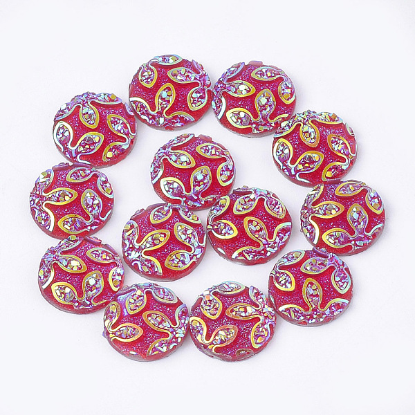 

PandaHall Resin Cabochons, Flat Round with Flower, Medium Violet Red, 12x3~3.5mm Resin Flat Round Red