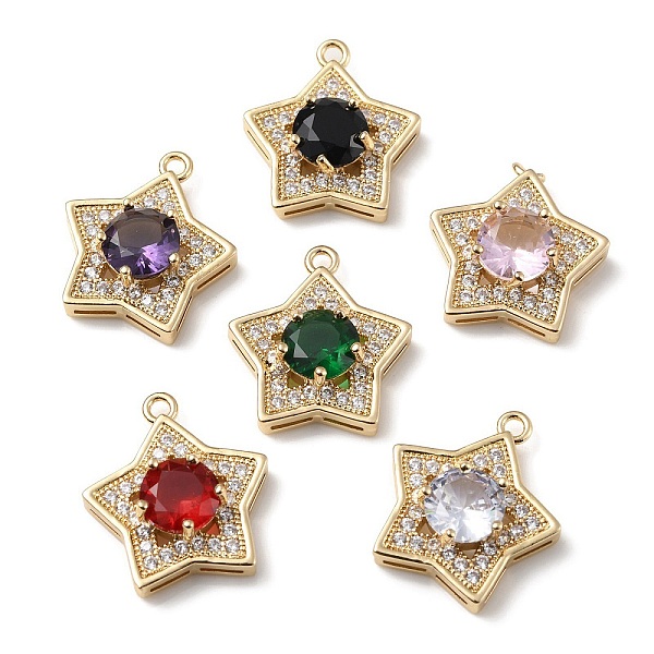 

PandaHall Brass with K9 Glass & Rhinestone Pendants, Light Gold, Star Charms, Mixed Color, 21x19x6.5mm, Hole: 1.8mm K9 Glass Star Multicolor