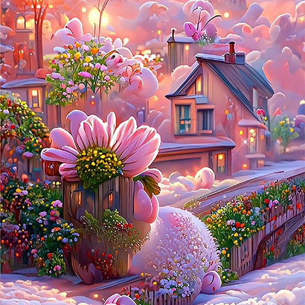 

PandaHall DIY Scenery Theme Diamond Painting Kits, Including Canvas, Resin Rhinestones, Diamond Sticky Pen, Tray Plate and Glue Clay, Flower...